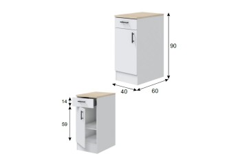 Móvel baixo de cozinha de 40 cm com 1 porta e 1 gaveta