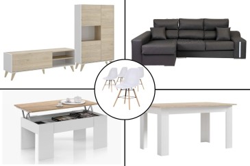 Pack AHORRO Salón NESS + Mesa TUSCANY + Sofá OSCAR Izda Gris