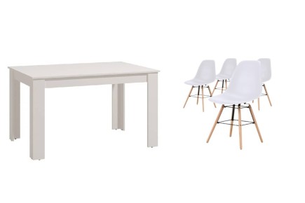 PACOTE de 1 mesa de centro extensível + 4 cadeiras Nordic em cor branca