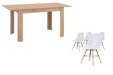 PACK de 1 Mesa de salón extensible + 4 Sillas Nordic de diseño en color Blanco