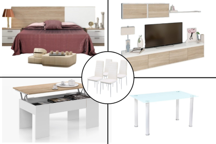 Piso completo 9 - COUPLE  (Pack Mesa cristal + 4 Sillas Yuri Blancas)