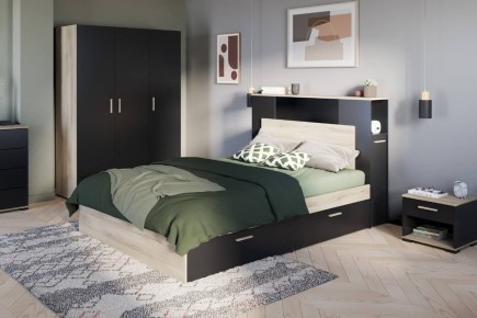 Cama compacta LIFE 140X190/200 Roble y Negro