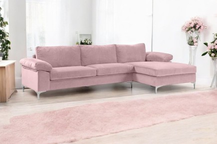 Sofá Chaise longue de 3 Lugares LUSINA Rosa Claro REVERSÍVEL