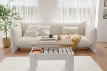 Mesa de centro elevable color Roble y Blanca al MEJOR PRECIO