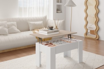 Mesa de centro elevable color Roble y Blanca al MEJOR PRECIO