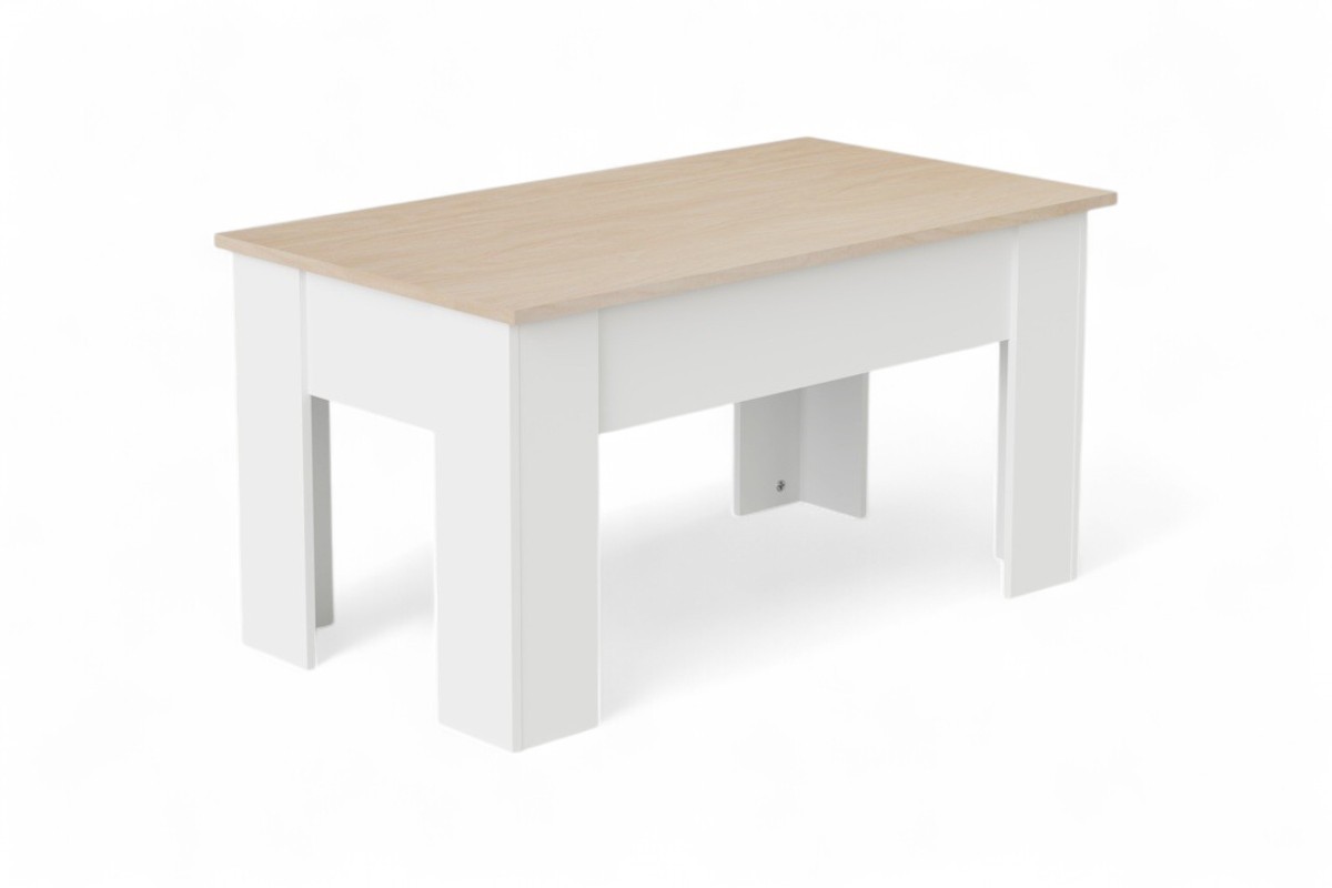 Mesa centro Elevable VIKA Roble y Blanco