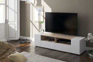 Mobiliário TAMIKO TV Lounge nas cores branco e carvalho canadiano ao MELHOR PREÇO