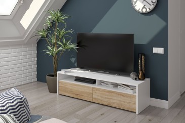 KIOTO TV Lounge Furniture em branco e carvalho canadiano ao MELHOR PREÇO