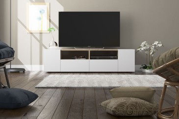 Mobiliário TAMIKO TV Lounge nas cores branco e carvalho canadiano ao MELHOR PREÇO