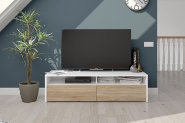 KIOTO TV Lounge Furniture em branco e carvalho canadiano ao MELHOR PREÇO