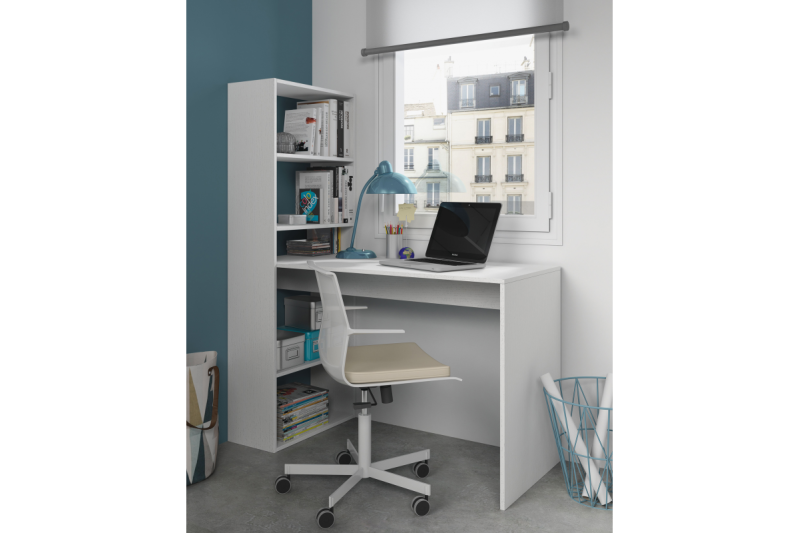 Pack estudio color blanco y gris (escritorio + estantería) conjunto