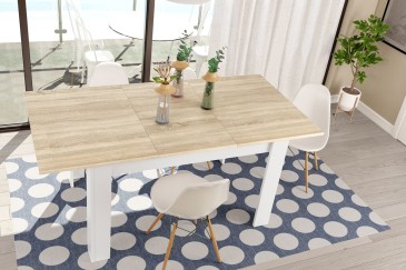Mesa extensível para sala de jantar e sala de estar 40 - 190 cm. em carvalho canadiano e branco Artik 1