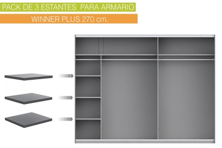 Conjunto de 3 prateleiras 48 x 42 cm em cinzento para o roupeiro WINNER Plus 270 cm