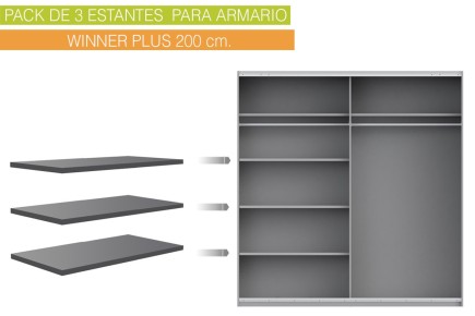 Conjunto de 3 prateleiras 97 x 42 cm em cinzento para o roupeiro WINNER Plus 200 cm