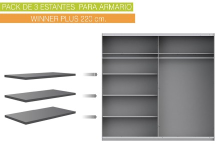 Conjunto de 3 prateleiras 108 x 42 cm em cinzento para o roupeiro WINNER Plus 220 cm