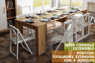 Mesa de jantar de consola extensível. 4 em 1 De mesa de consola a mesa extensível de 238 cm num único móvel.