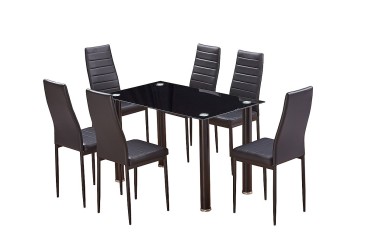 Conjunto de 6 cadeiras estofadas em pele sintética preta