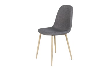 Conjunto de 4 cadeiras estofadas em elegante tecido cinzento e estrutura metálica robusta.