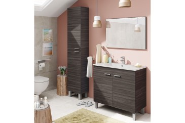 Armário de casa de banho de 80 cm com 2 portas + 2 gavetas na cor cinzenta